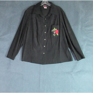 Vintage R&K Originals Shirt Womens 20W Black Rose Long Sleeve Button Up Western
